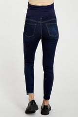 Navy Blue Raw Hem Crop Skinny Maternity Jeans