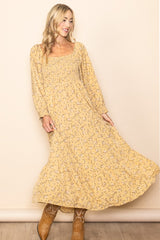 Yellow Floral Smocked Long Sleeve Maternity Maxi Dress