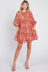 Orange Floral 3/4 Sleeve Dress