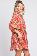 Orange Floral 3/4 Sleeve Dress