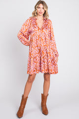 Rust Print Collared Puff Sleeve Maternity Dress