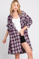 Navy Plaid Button Down Oversize Mini Shirt Dress