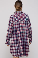 Navy Plaid Button Down Oversize Maternity Mini Shirt Dress