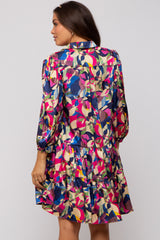 Multicolor Print Satin 3/4 Sleeve Maternity Dress