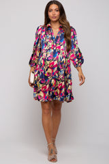 Multicolor Print Satin 3/4 Sleeve Maternity Dress