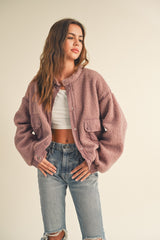 Dusty Rose Faux Fur Suede Contrast Jacket