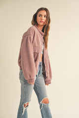 Dusty Rose Faux Fur Suede Contrast Jacket