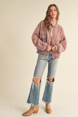 Dusty Rose Faux Fur Suede Contrast Jacket