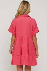 Coral Collared Button Front Short Sleeve Maternity Dress