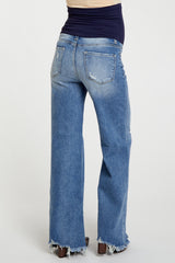 Blue Distressed Hem Relaxed Maternity Jeans