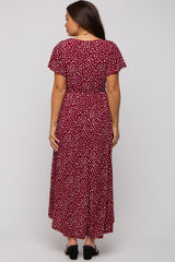 Burgundy Printed High-Low Hem Maternity Wrap Dress