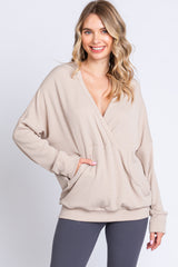 Cream Ribbed Hooded Wrap Long Sleeve Maternity Top