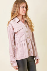 Rose Peplum Satin Shirt Jacket