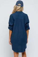 Navy Blue Gauze Button Down Maternity Dress