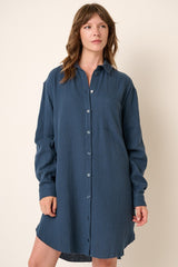 Navy Blue Gauze Button Down Dress