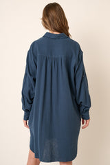 Navy Blue Gauze Button Down Dress