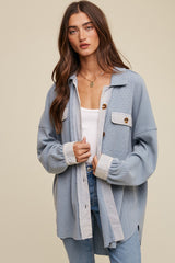 Light Blue Waffle Knit Button Up Maternity Top