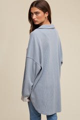 Light Blue Waffle Knit Button Up Top