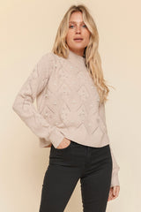 Natural High Neck Pearl Crop Sweater