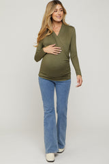 Olive Long Sleeve Wrap Maternity Nursing Top