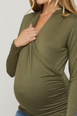 Olive Long Sleeve Wrap Maternity Nursing Top