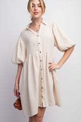 Cream Button Down Bubble Sleeve Collared Maternity Dress