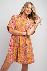 Orange Floral Button Down Maternity Dress