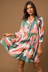 Multicolor Print Front Button Maternity Dress