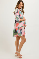 Multicolor Print Front Button Maternity Dress