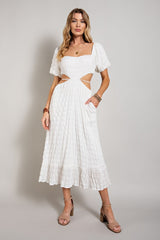 White Square Neckline White Maxi Dress