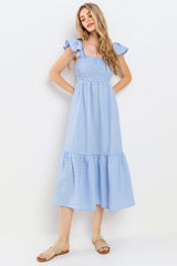 Light Blue Sleeveless Smocked Tiered Dress