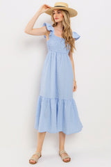 Light Blue Sleeveless Smocked Tiered Dress