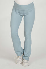 Light Blue Ribbed Foldover Maternity Flared Pants