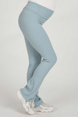 Light Blue Ribbed Foldover Maternity Flared Pants