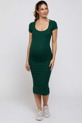 Olive Rib Knit Short Sleeve Maternity Midi Dress