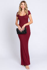 Burgundy Ribbed Scoop Neck Maternity Maxi Dress