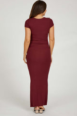 Burgundy Ribbed Scoop Neck Maternity Maxi Dress