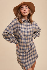 Slate Button Up Plaid Shirt Dress