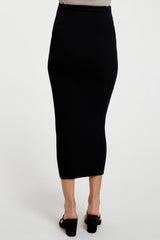 Black Rib Knit Side Button Maternity Maxi Skirt