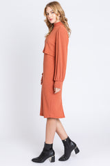 Rust Rib Knit Mock Neck Nursing Dress