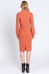 Rust Rib Knit Mock Neck Nursing Dress