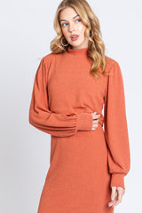 Rust Rib Knit Mock Neck Nursing Dress