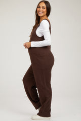 Brown Scoop Neck Sleeveless Maternity Jumpsuit