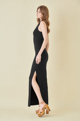 Black Asymmetrical Neck Side Slit Maxi Dress