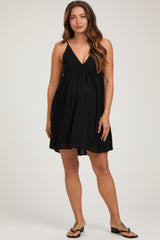 Black Sleeveless Deep V-Neck Maternity Dress