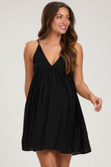 Black Sleeveless Deep V-Neck Maternity Dress