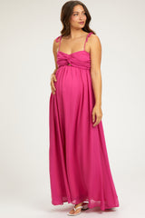 Fuchsia Chiffon Sleeveless Cutout Front Maternity Maxi Dress