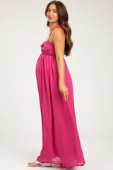 Fuchsia Chiffon Sleeveless Cutout Front Maternity Maxi Dress