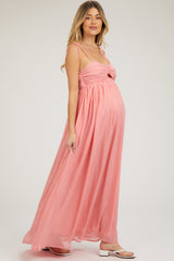 Peach Chiffon Sleeveless Cutout Front Maternity Maxi Dress