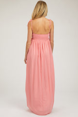 Peach Chiffon Sleeveless Cutout Front Maternity Maxi Dress